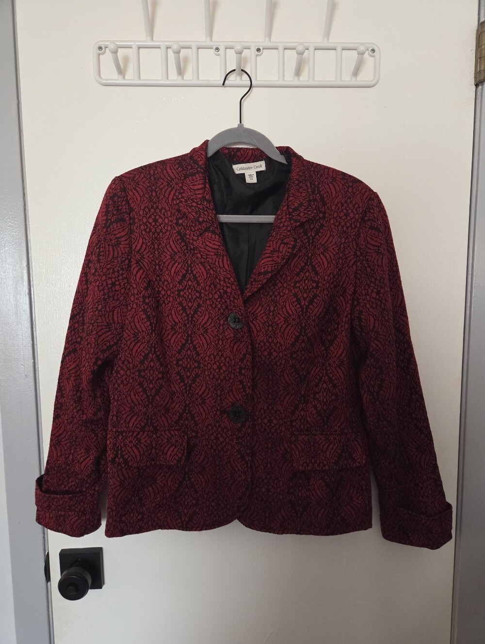 Coldwater Creek Burgundy Patterned Wool Blend Blazer Jacket Size 14